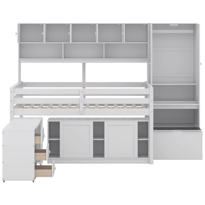 Lit mezzanine avec tiroirs Jeycob Kids, Complète, Blanc