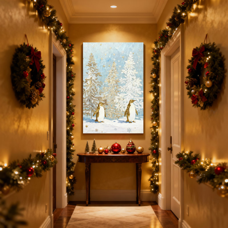 «Christmas Winter Penguins Snowy Trees», ensemble de 3 impressions sur toile, H 18 po x l 12 po