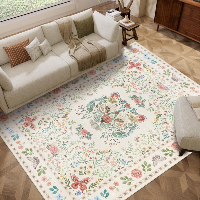 Tapis à poils longs lavable à la machine avec motif tigre et antidérapant, Beige, Rectangle 8' x 10'