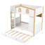 Lit superposé en forme de maison moderne Kairox avec tablettes et tiroirs de rangement, garde-corps, solution de sommeil loft ludique-126554042