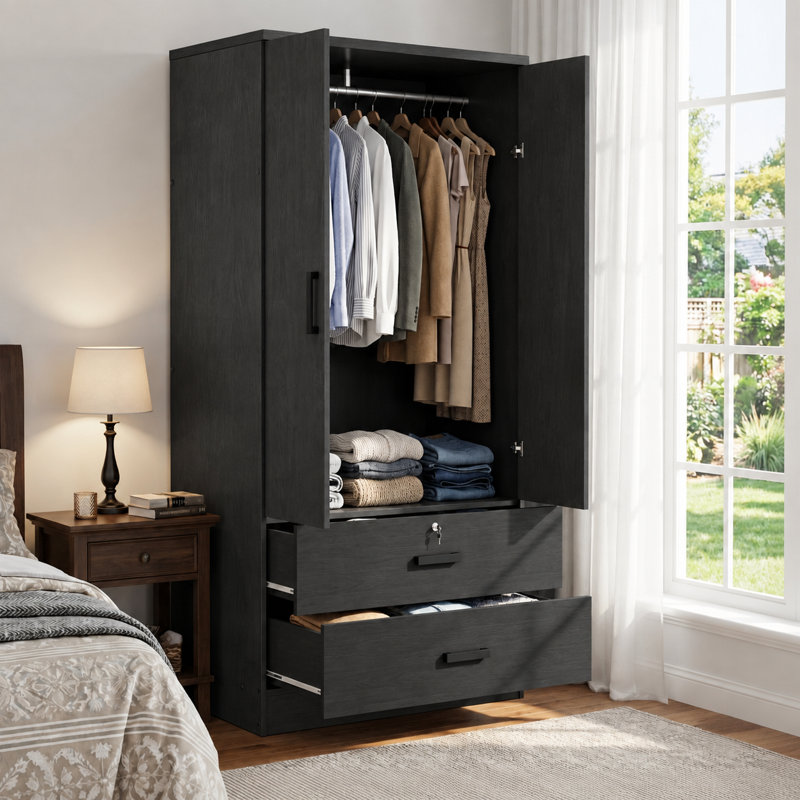 Armoire 2 portes avec 2 tiroirs Scottie, Noir