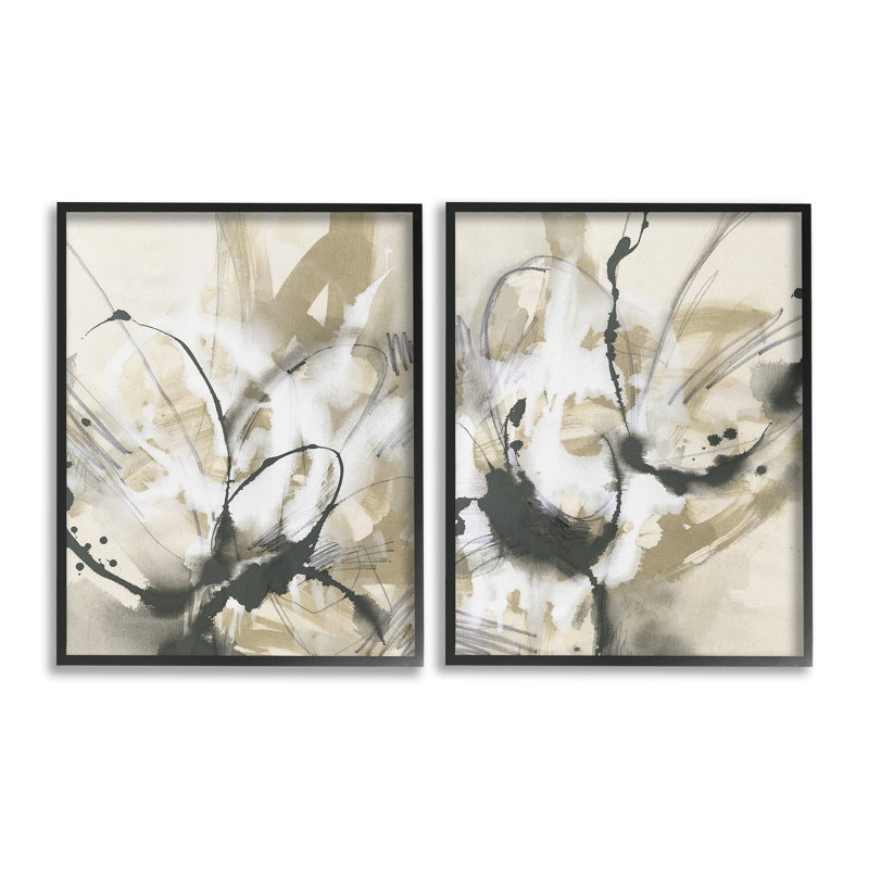 «Beige & Black Splatter Single Photo Frame» par June Erica Vess, 2 pièces sur toile, Giclée encadrée noir minuit