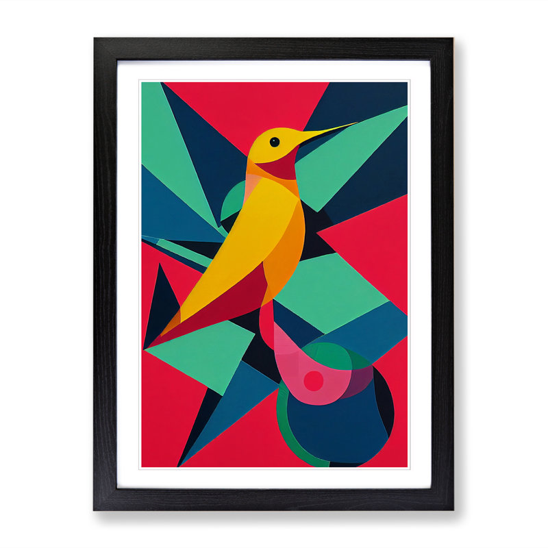 Bothwick Hummingbird Painting Geometric - Single Picture Frame Print, Black, 34cm H x 25cm W x 2cm D
