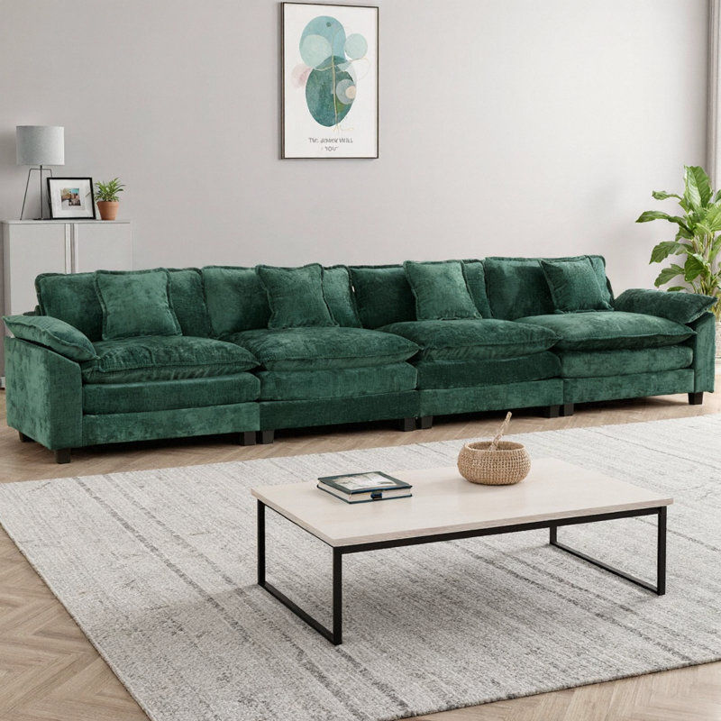 Wider Armrest 4-Seater Sofa with Pillow Top Arms, Modern Cloud Couch with Double Layer Upholstered Cushion & Breathable Chenille Fabric for Living Room, Bedroom