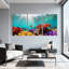 Ensemble de 3 impressions sur toile de corail sous-marin avec poissons et lumière du soleil-74998617