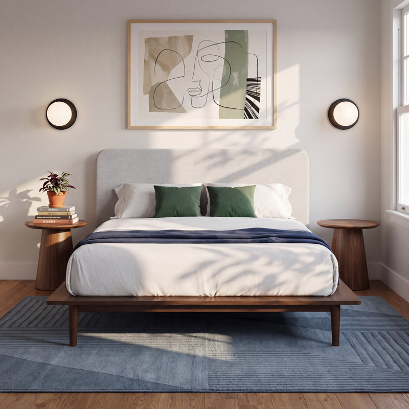 Alab Upholstered Standard Bed, Queen, Walnut