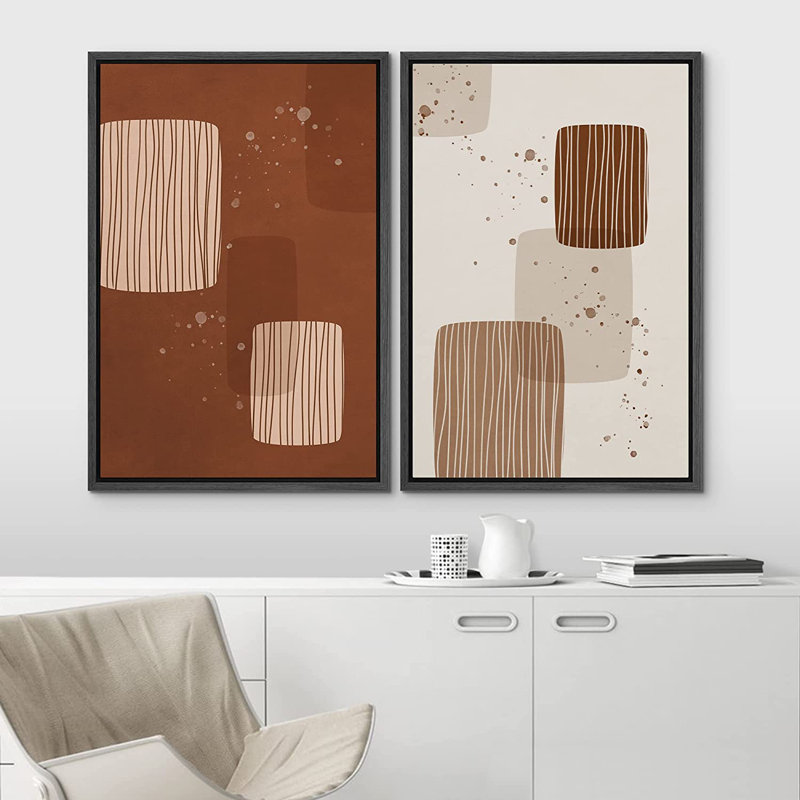 IDÉE4WALL, ensemble de reproductions d'art murales encadrées, brun et brun clair, éclaboussures de peinture, formes abstraites, illustrations modernes, contemporaines pour salon, chambre à coucher, bureau