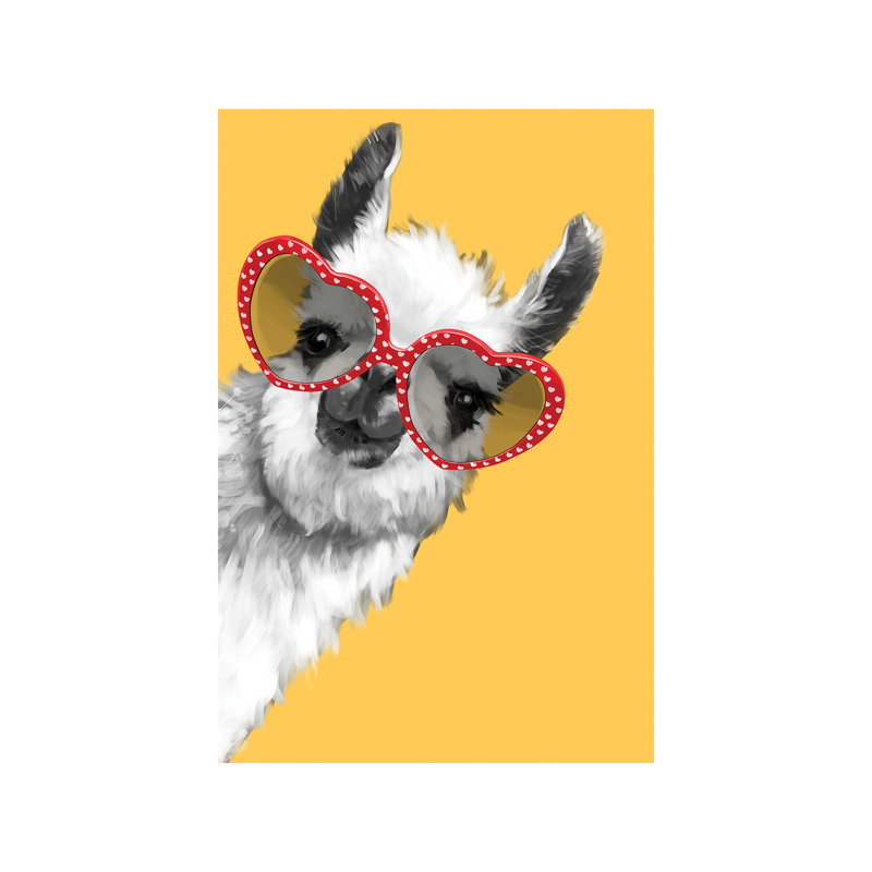 Art de llama mode avec verres à hipster, H 12 po x l 8 po x P 0,75 po, Toile tendue