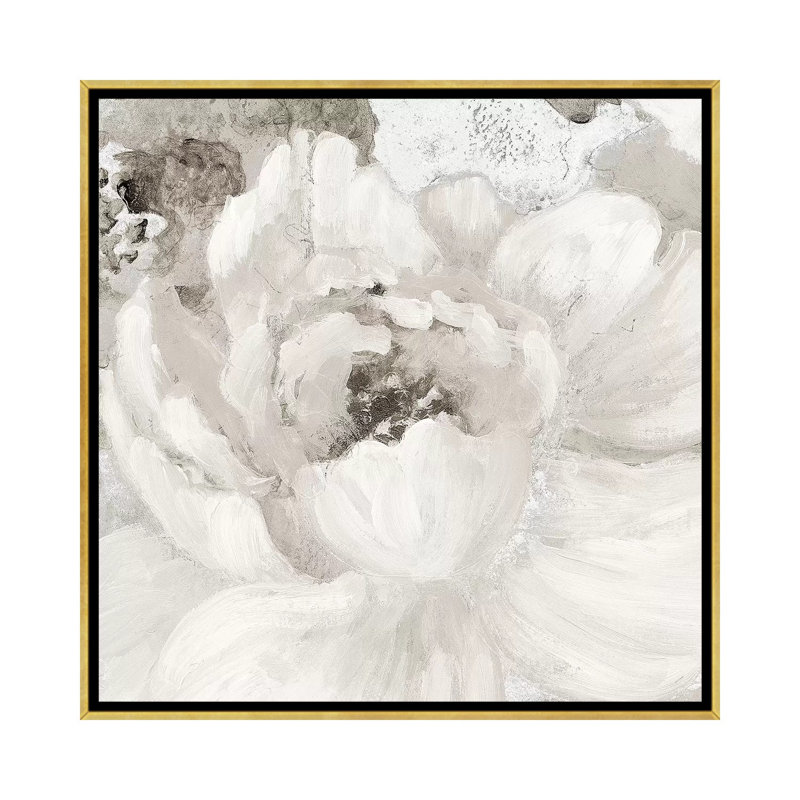 "Fleurs grises" I par Lanie Loreth-reproduction d’art, H 37 po x l 37 po x P 1,5 po, Toile encadrée d'or, Pas de tapis