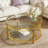 Round Coffee Table With Tempered Glass Tabletop, Geometric Metal Frame And Lower Shelf-1153275627
