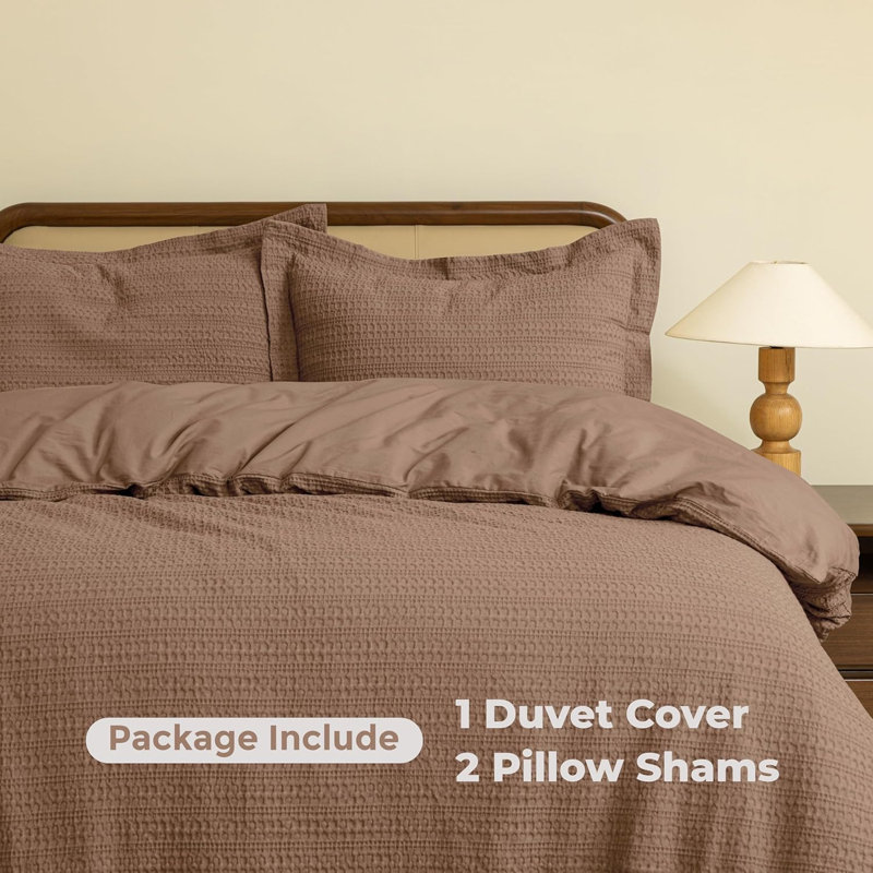 Dreamology Waffle Weave Duvet Cover, Brown Duvet Covers,100% Cotton Waffle Duvet Covers with Zipper Closure, Soft Luxury Textured & Breathable, 2 Pillow shams, 1 Duvet Cover (Brown, King)