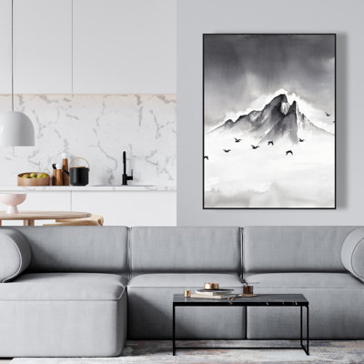 Mountain Peak - White Landscapes Framed Canvas Art | Home Decor