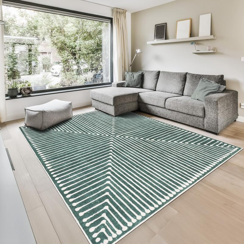 Priene - Tapis d'intérieur lavable à la machine - Tapis vert beige 3 pi x 5 pi, Rectangulaire 3 pi x 5 pi