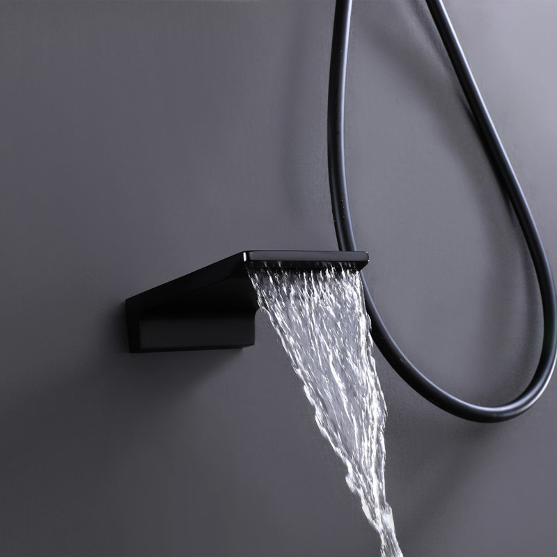Wall Mounted 10" Matte Black Shower With Square Rainfall And Function Faucet System Balanced Valve