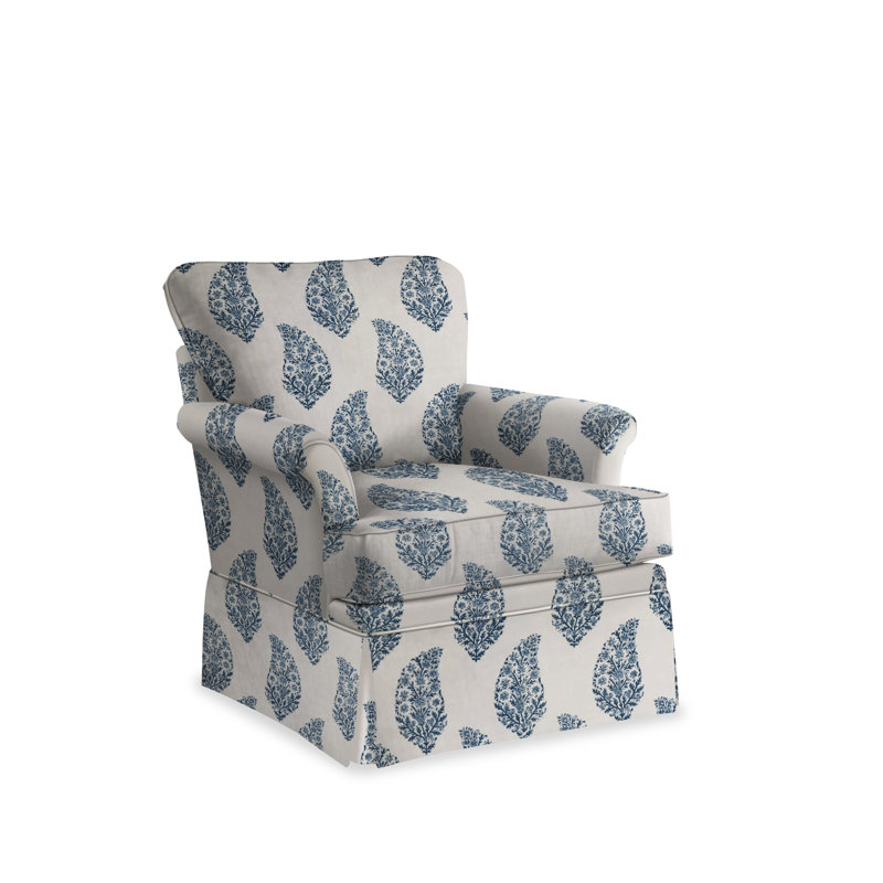 Tybee Swivel Club Chair, Blue Cotton