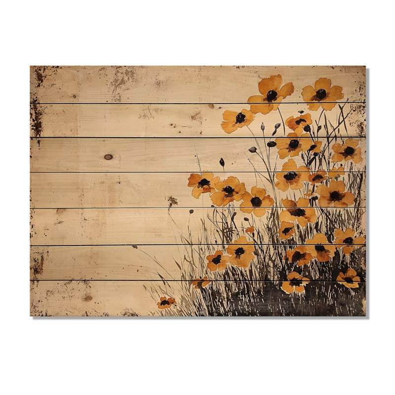 Aquarelle printanière bouton d'or - Décoration murale traditionnelle sur bois de pin naturel, 10" H x 20" W