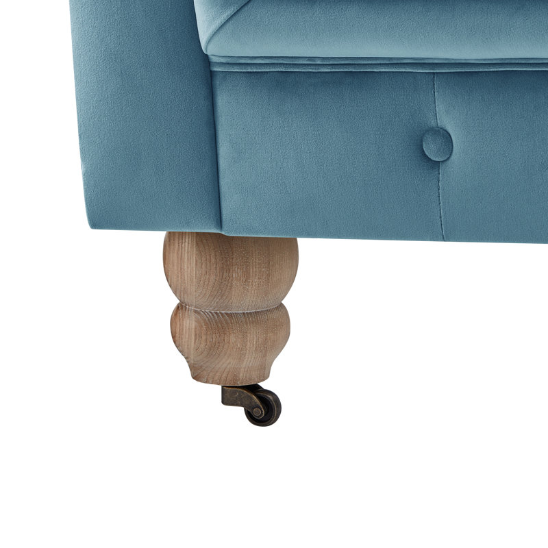 Causeuse Chesterfield en lin Elegance pour chambre à coucher Elina, Velours bleu sarcelle