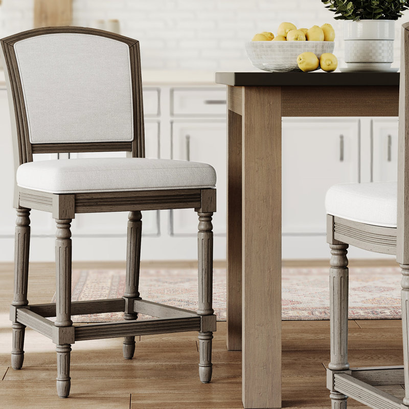 26-Inch Bar Stool, Weathered Gray, Gray Upholstered Seat And Back, Textured , For Pub Card Table Counter-Height Seat, Kitchen Gaming Area