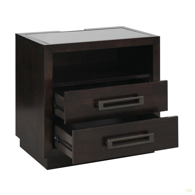 Mobilier de chambre à coucher moderne 1pc Table de chevet avec 2 tiroirs à DEL avec ports de rangement USB et prises de courant