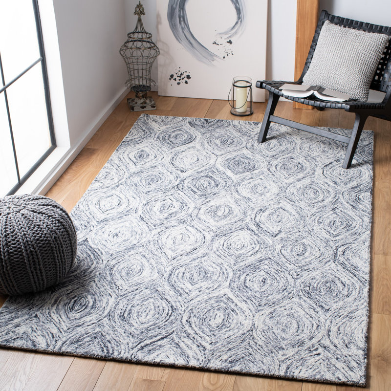 Tapis argenté / gris en laine touffeté à la main Alora, Rectangle de 5 pi x 8 pi