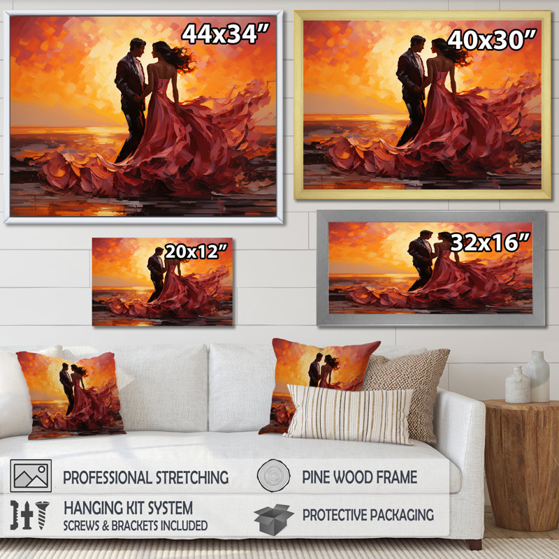 Danse salsa au coucher du soleil IV sur toile, L 40 po x H 30 po, Cadre flottant doré