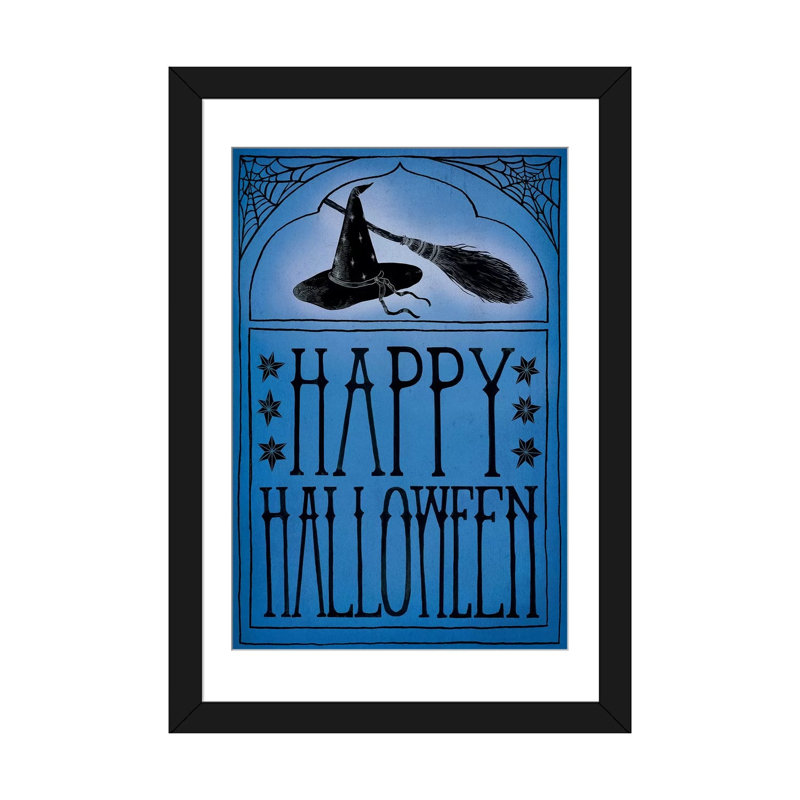 « happy halloween », art textuel sur toile tendue, H 32 po x l 24 po x P 1 po, Papier d'art encadré noir, Blanc