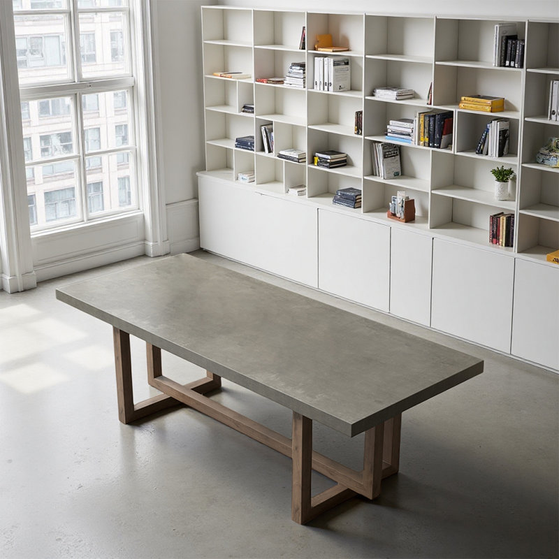 Bureau rectangulaire en faux bois de ciment gris, H 29,53 po x l 78,74 po x P 31,50 po