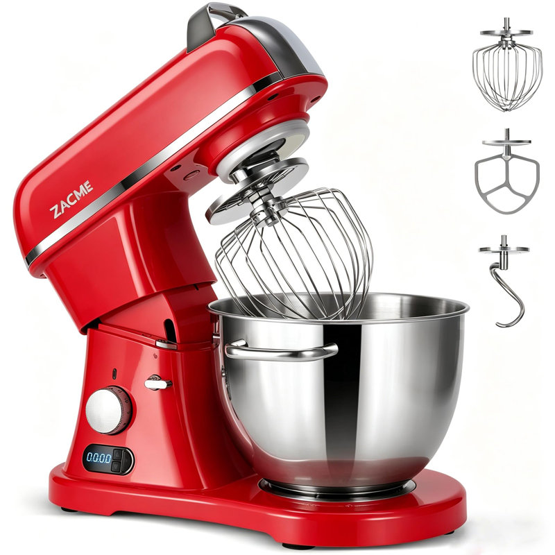 ZACME 7QT Stand Mixer Kitchen Standing Mixer with Stainless Steel Bowl,Tilt-Head Mixers Kitchen Electric Stand Mixer with Dough Hook, Mixing Beater, Whisk (red 7qt)