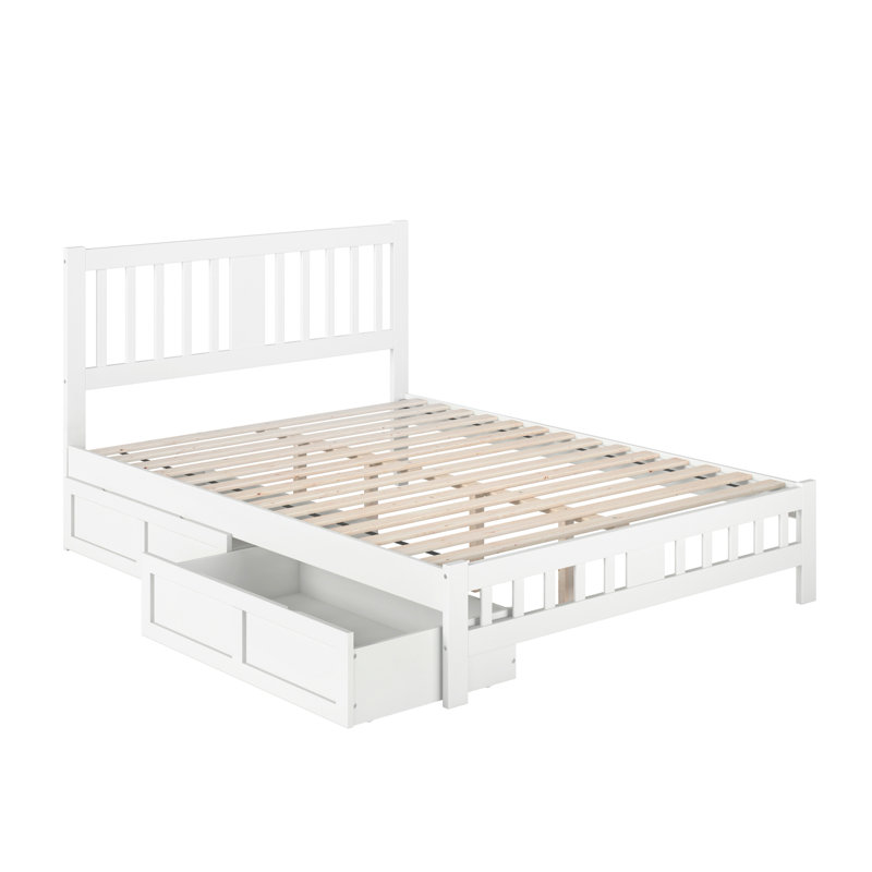 Lit plateforme avec rangement en bois massif Yarelie, Grand, Blanc