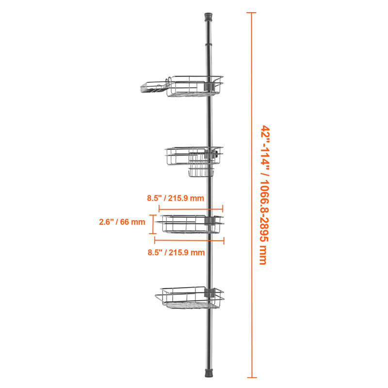 Fixed Stainless Steel Shower Shelf, Silver