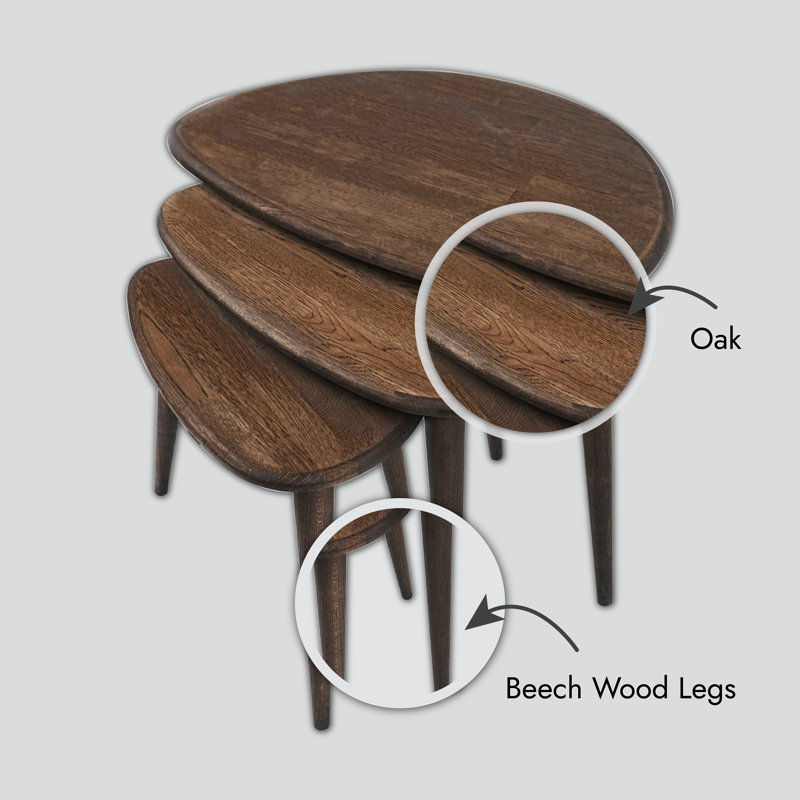 Chestnut Round Walnut and Beech Nesting Tables Set