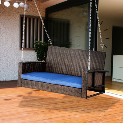 Banc de balançoire suspendu pour 2 personnes pour la cour, jardin - bleu avec capacité de charge de 550 lb et coussins de jardin