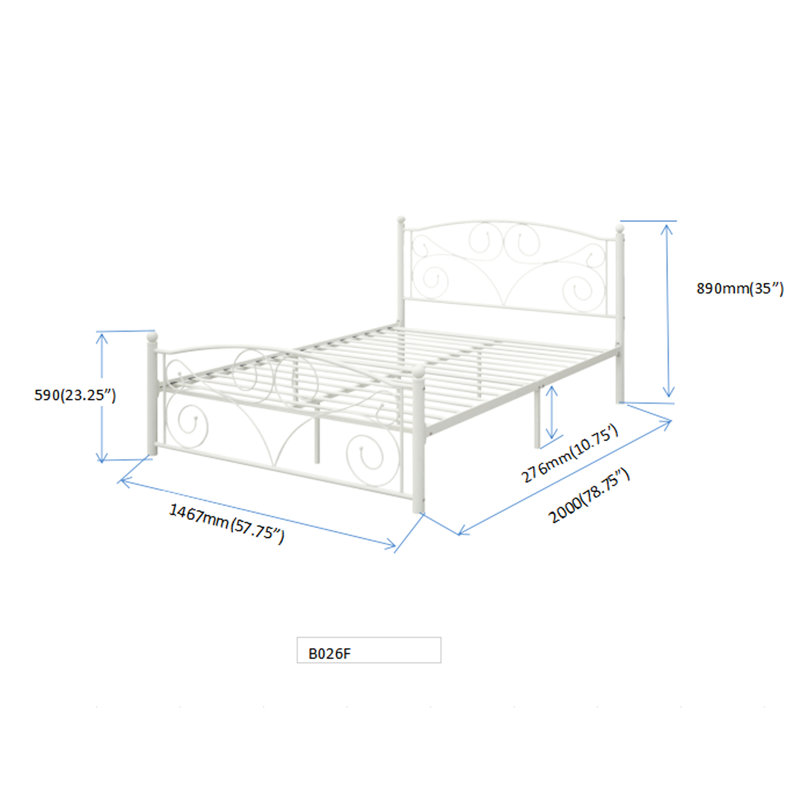 Lit blanc en métal blanc - conception moderne, construit pour la durabilité, silencieux et silencieux - assemblage facile, aucun sommier tapissier requis, convient à un matelas de 8 pouces et plus, capacité de charge maximale de 600 lb avec une construction robuste,