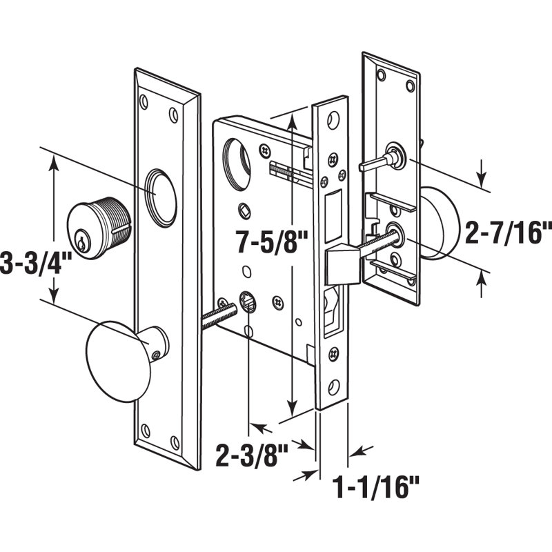 Serrure à mortaiser pour porte d'entrée à cylindre simple moulé sous pression, jeu de 2 1/2 pouces, finition laiton (paquet simple)