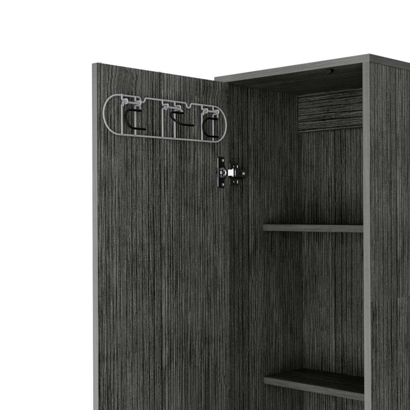 3 Broom Hangers Tall Storage Cabinet, Dark Gray