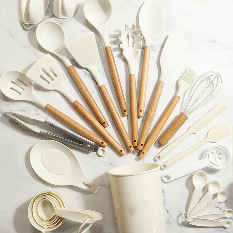 46Pcs Kitchen Utensils Set,Heat Resistant,Nonstick,White