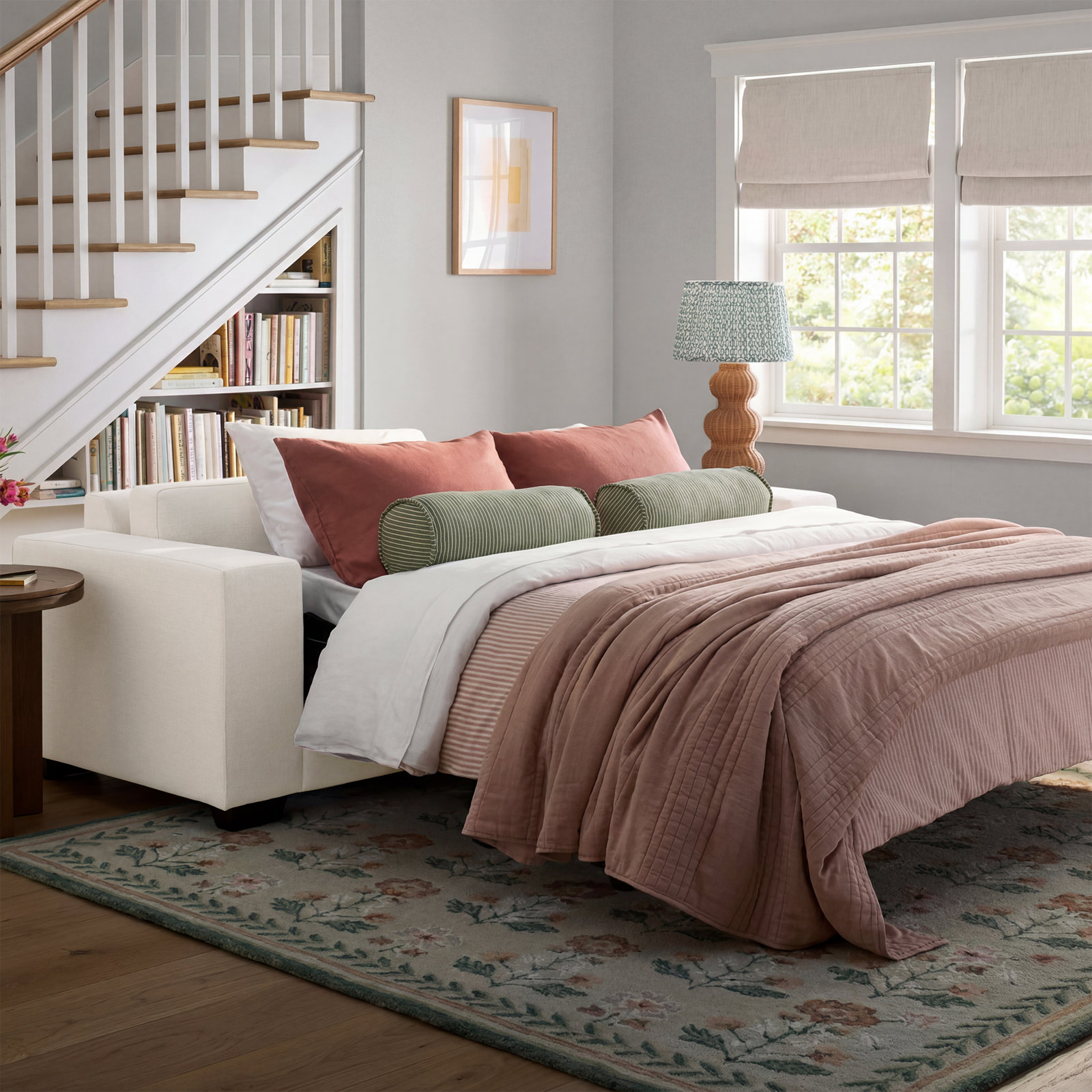 Alden 92'' Upholstered Sleeper Sofa, White Performance