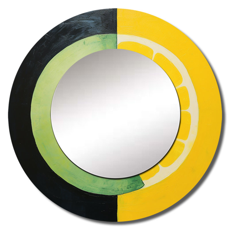 Jaune Yin Yang Lemon Fruit III - fruits miroir, miroir mural rond jaune, impression sur métal, 23 po x 23 po