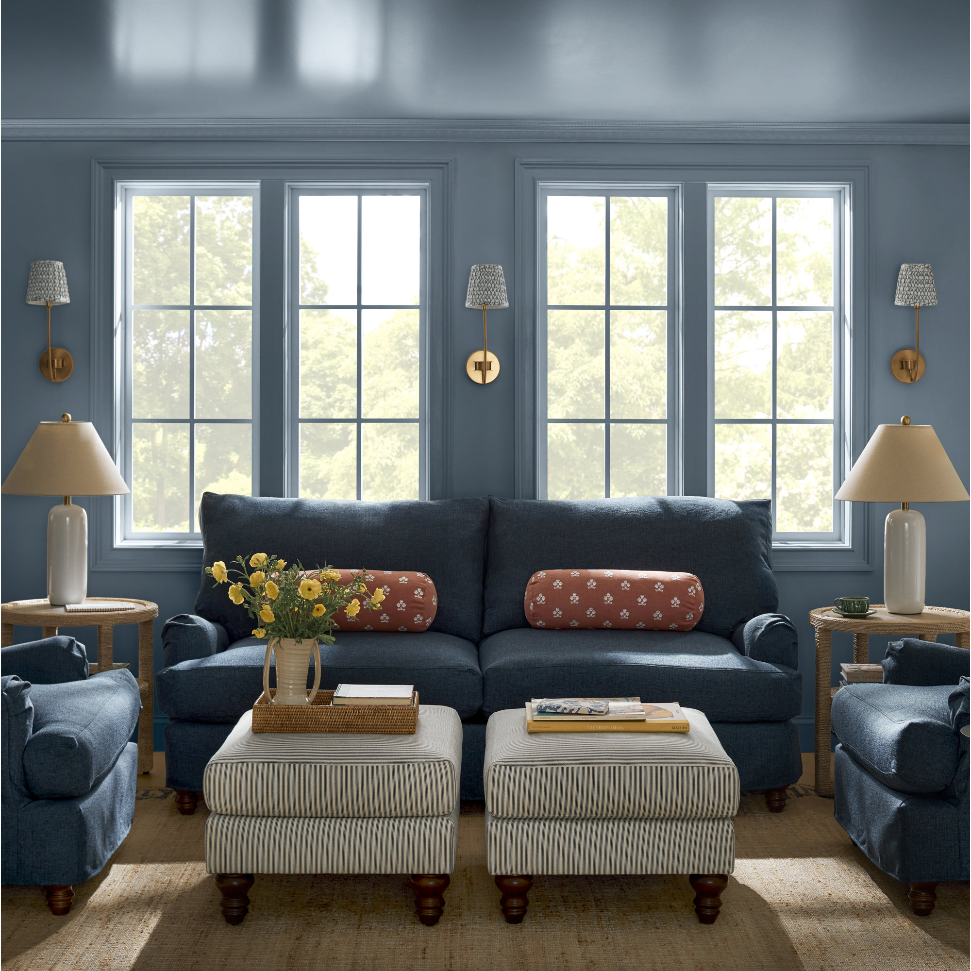 Erin Gates by Momeni Orchard Greek Key Jute and Wool Hand Woven Blue Area Rug , Rectangle 5' x 8'