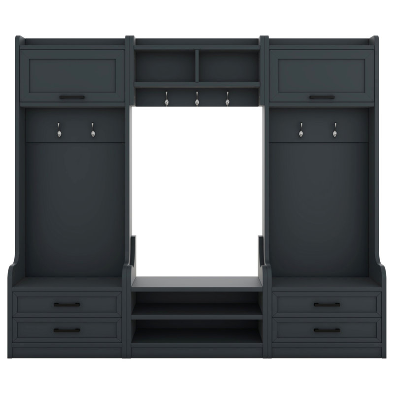 Portemanteau amovible 4 en 1 avec rangement et 7 crochets, portemanteau multifonctionnel avec tiroirs de rangement et armoire, banc à chaussures bleu antique pour le vestibule