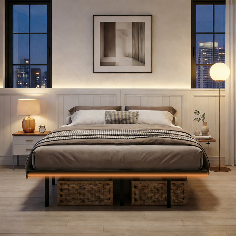 Aether Floating Metal Bed Frame with USB-C Charging & RGB Lighting, Double (4'6)