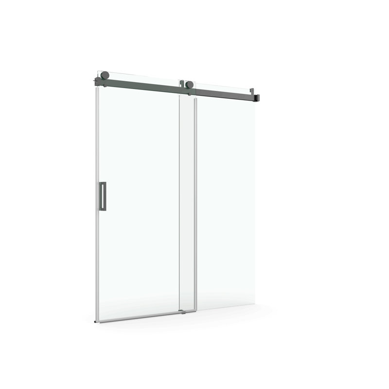 Porte de douche coulissante simple sans cadre à fermeture en douceur, verre trempé de 3/8 po (10 mm) avec revêtement facile à nettoyer