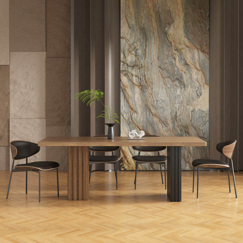 Table de salle à manger moderne 66,9 "pour 6 à 8 personnes, table rectangulaire en bois avec base cannelée à deux tons