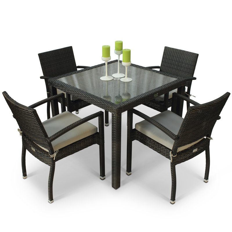 Apollo 4 - Person Wicker Patio Dining Set with Square Table , Cushions Included