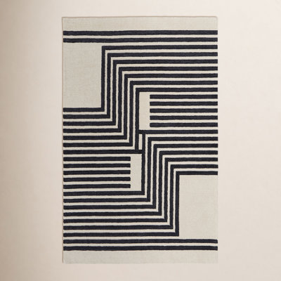 Raku Ivory Black Hand-Woven Abstract Rug