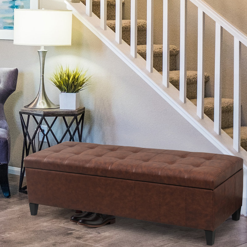 Faux Leather Upholstered Storage Bench, Dark Brown