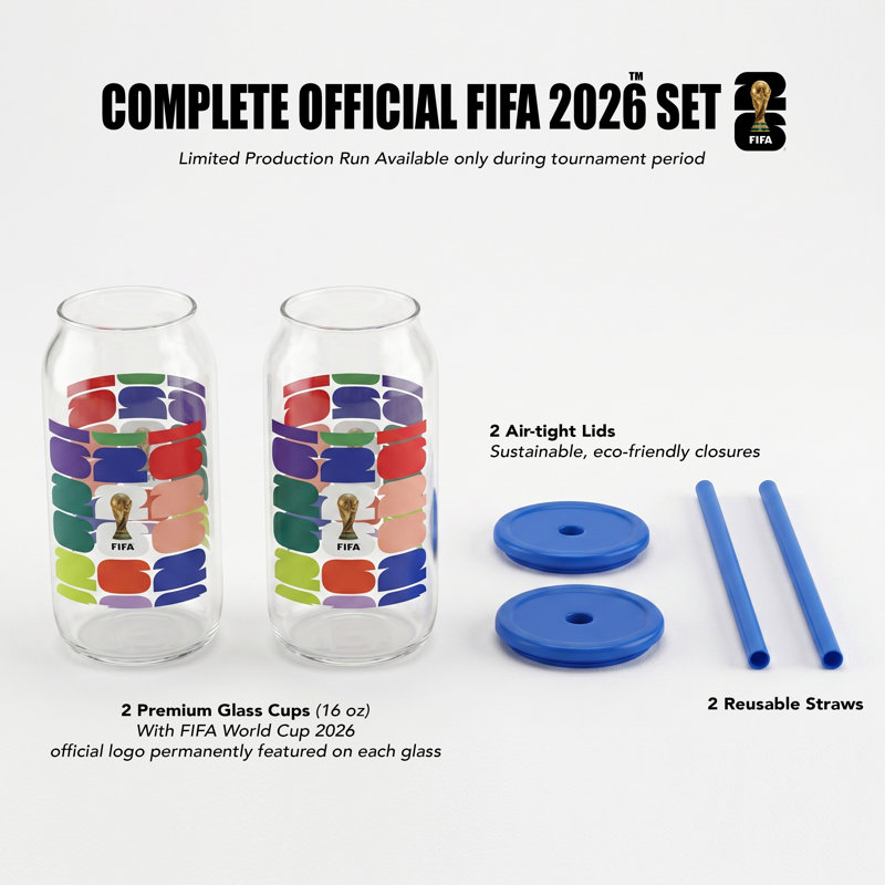 Ensemble de 2 contenants en verre 16 oz. avec couvercle en plastique et paille