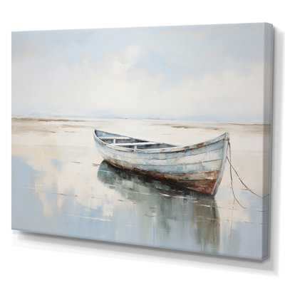Bleu et blanc, petit bateau au bord du lac I - impression sur toile