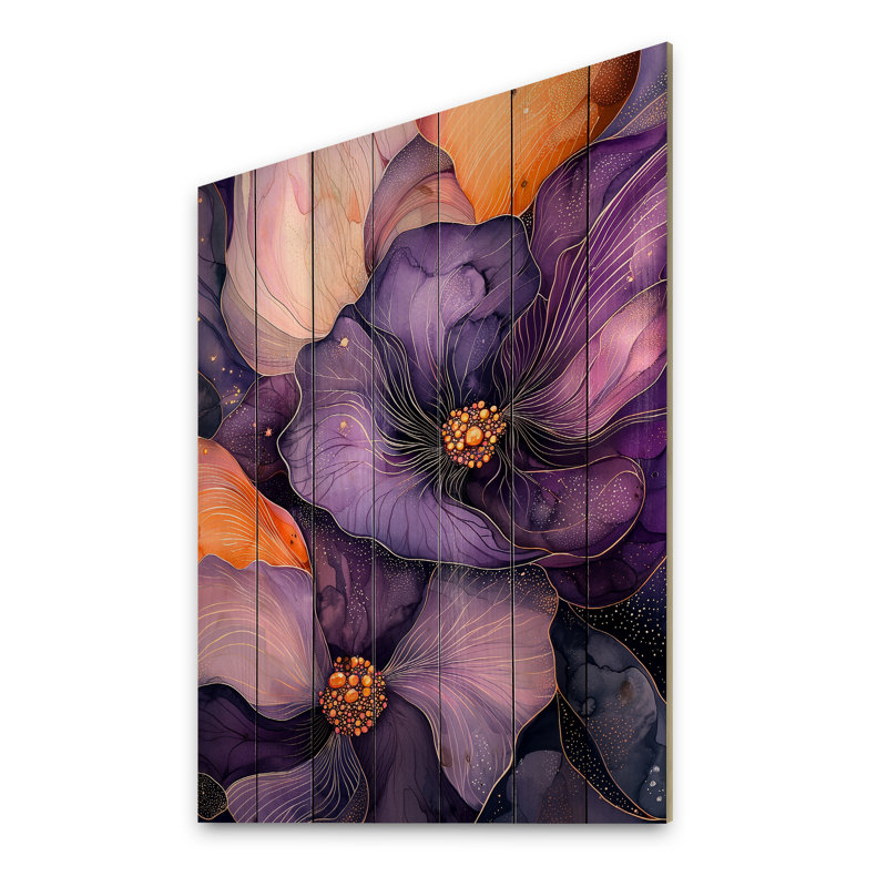 Danse, étreinte de bégonia mauve, art mural sur bois de pin naturel, H 32 po x l 24 po x P 0,78 po
