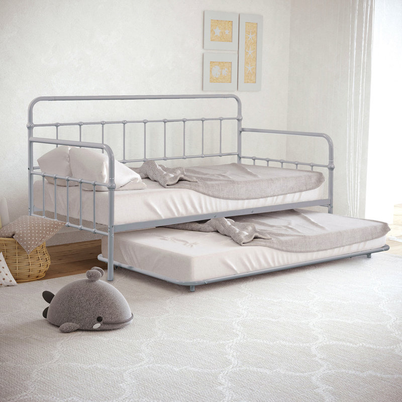 Contemporary Style 1Pc Twin Metal Daybed With Trundle Pipe Framework Full Metal Structure And Mattress Ready, Silver